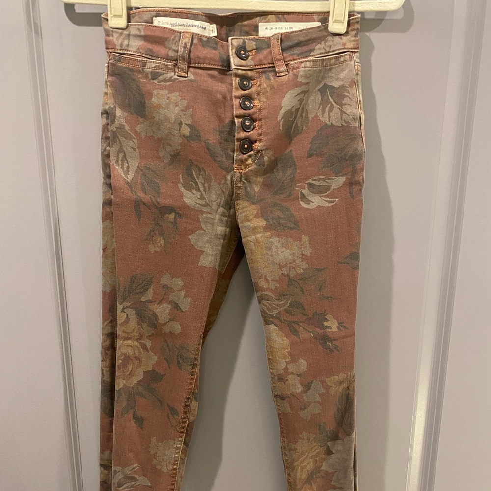 Anthropologie printed high rise slim printed pants
